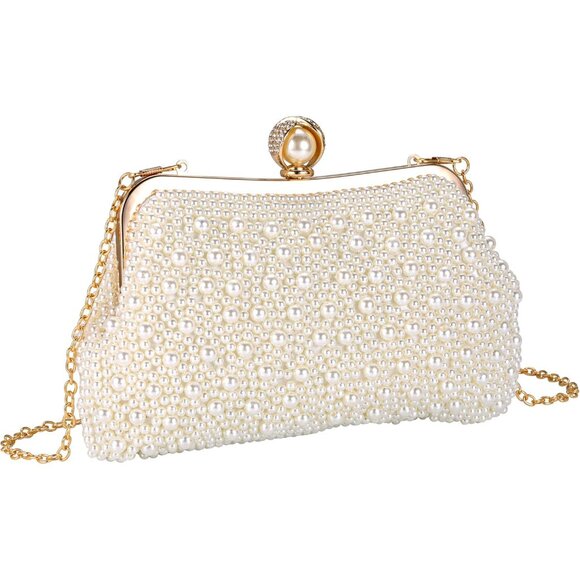 Ivory Beaded Pearl Clutch Bag for Wedding Prom Evening Formal Party - Picture 1 of 8
